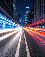 Fototapeta premium City street at night with long exposure light trails