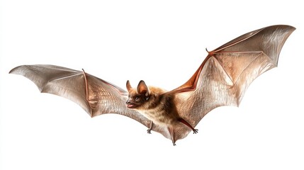 Obraz premium Action shot of brown bat flying isolated against white.