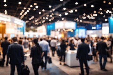 Fototapeta premium Trade expo event display with abstract defocused blurry effect