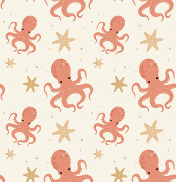 octopus seamless pattern in warm brown tones playful illustration
