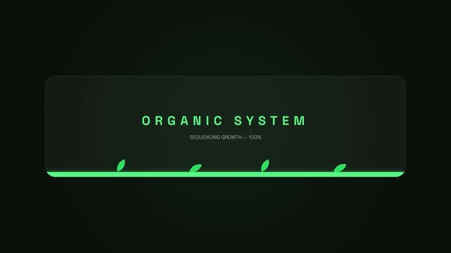 Organic System Animation with Green Lines and Text on Black Background.