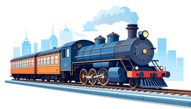 Vintage Steam Locomotive pulling passenger train on tracks.
