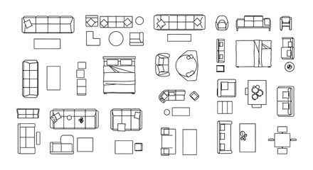 Fototapeta premium furniture layout elements for interior design and architectural floor plan projects offering top view home decor concepts.