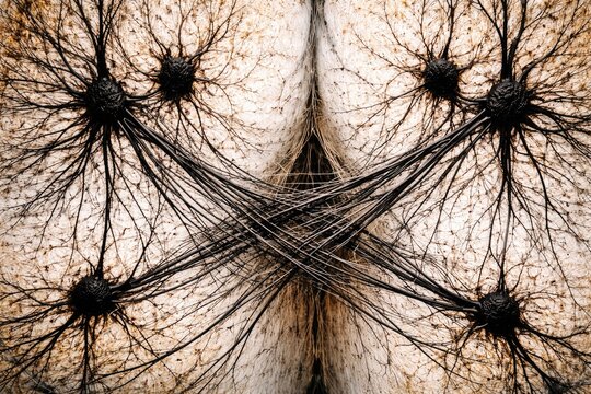 Silver nitrate method demonstrates motor neuron axons crossing white matter in spinal cord ventral horn