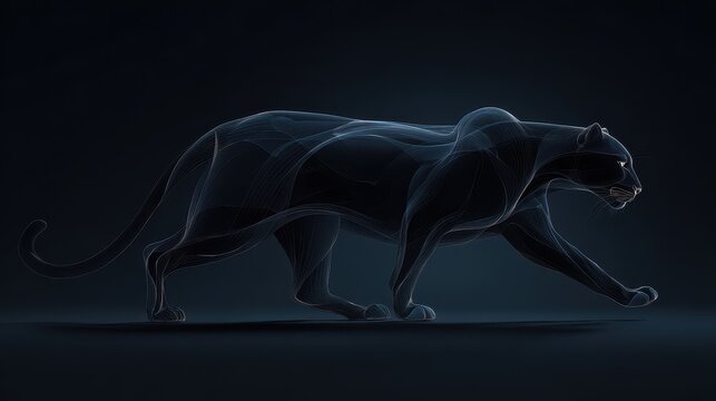 Abstract black panther silhouette in a moody monochrome composition