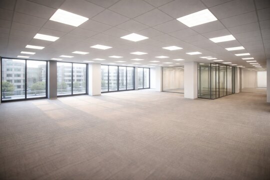 White modern office room empty and shown from tilt shift angle ready for lease