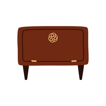 Brown wooden vintage dresser, retro table.