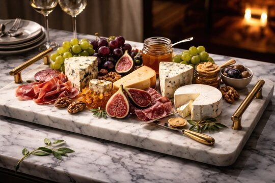 Sophisticated cheese board with smooth marble top for an upscale serving experience