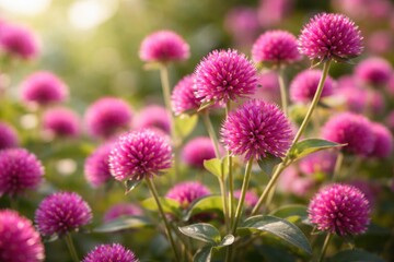 Fototapeta premium Lush gomphrena flowers captured in clear close up with soft focus