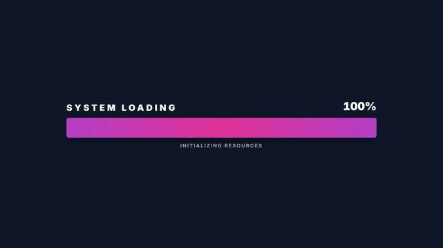 System Loading Bar 100% Complete Progress Indicator Pink Gradient.