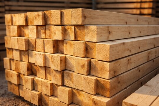 Stack of wooden building billets showcasing fine wood texture and professional construction materials