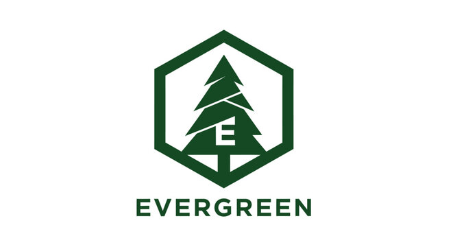 Evergreen company logo with tree and letter E.