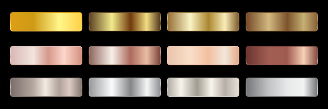 Collection of gold silver bronze and rose gold gradient texture background vector