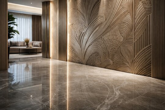 Sleek modern flooring combined with intricate wall patterns