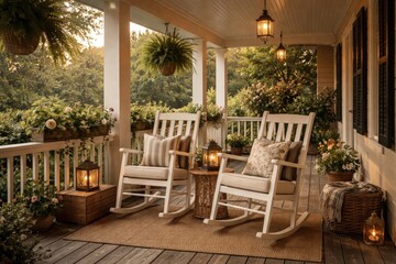 Fototapeta premium Inviting porch with cozy rocking chairs and southern charm atmosphere