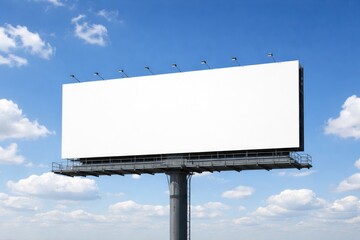Obraz premium Unfilled billboard mounted below an expansive bright blue sky