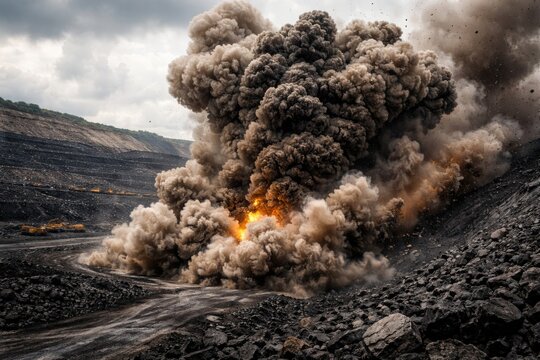 Smoke and dust released from coal mine explosive detonations