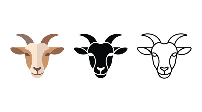 Goat head icon set on white background. animal vector illustration, different styles.