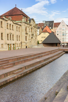 Sinn canal flowing through the Unterlinden square in Colmar, France