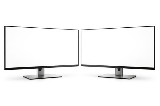 Dual widescreen LCD panels with white display isolated on plain white backdrop