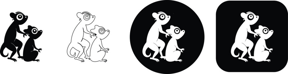 Two stylized lemurs embracing in various styles animal primate cute black and white © SilhouetteStore