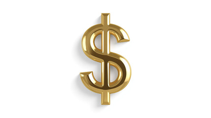 Obraz premium features a 3D rendering of a dollar sign symbol ($) in a metallic gold finish. The symbol is centered against a plain white background, giving it a prominent and striking appearance.
