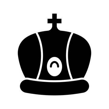 Bishop mitre icon. Religion and religious headwear filled symbol. Black and white.