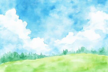 Fototapeta premium Bright blue sky with white clouds over green hills during daytime in a natural landscape setting