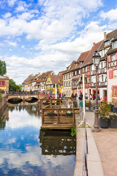 Historic houses and bridge in Little Venice of Colmar, France