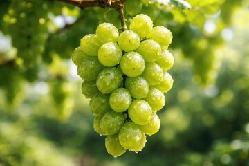 Naklejka premium Vibrant Shine Muscat grape cluster showing natural shine and texture