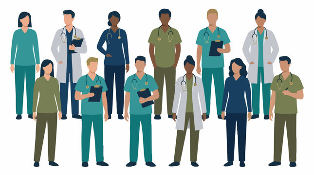 Diverse Group of Healthcare Professionals, Doctors, and Nurses