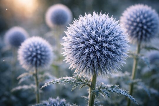 Star Frost Echinops bannaticus showing spiky flowers in detail