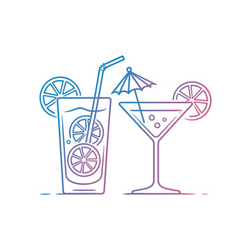Colorful illustration of two cocktails with umbrellas and straws