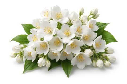 Bright jasmine cluster isolated with a crisp white background for spring theme