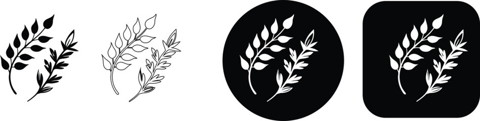 Leafy branch collection in black and white outline and solid styles leaves © SilhouetteStore