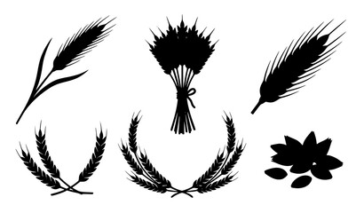 Flat wheat grain icons vector agriculture harvest plant illustration © MstLiza