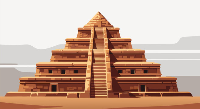 An Ancient Egyptian Pyramid Structure with Stairs and a Clear Sky, Vector Illustration of Historic Architecture in a Desert Landscape