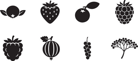 Minimalist berry fruit silhouette icon set for organic food, packaging, menu and garden design. © Md Ataullah 