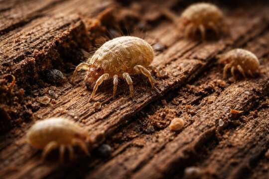 Wood grain surface with visible living acari mites for macro photography