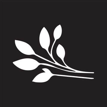 Delicate White Plant Sprig in Minimalist Black Background with Copy Space for Design
