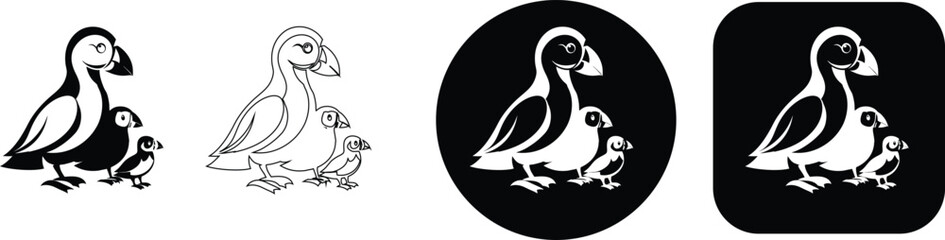 Puffin parent and chick in silhouette and formats bird parent and child © SilhouetteStore