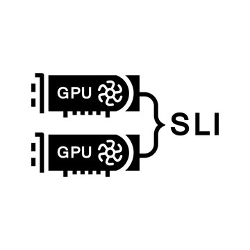 Sli gpu icon. Technology and graphics hardware filled symbol. Black and white.