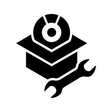 Software installation icon. Technology and software installation filled symbol. Black and white.