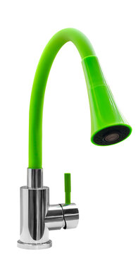 Kitchen faucet, modern tall flexible with multi-mode spout isolated on white transparent background.