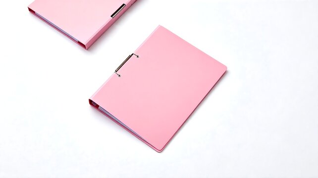 Two pink office file folders on clean white background
