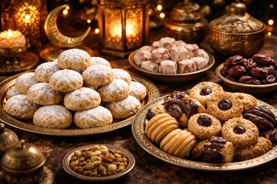 Festive display of Kahk cookies and sable delicacies during Eid celebration