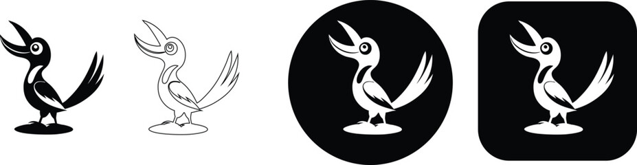 Cartoon bird with open beak in black and white and circular and square variations bird cartoon bird © SilhouetteStore