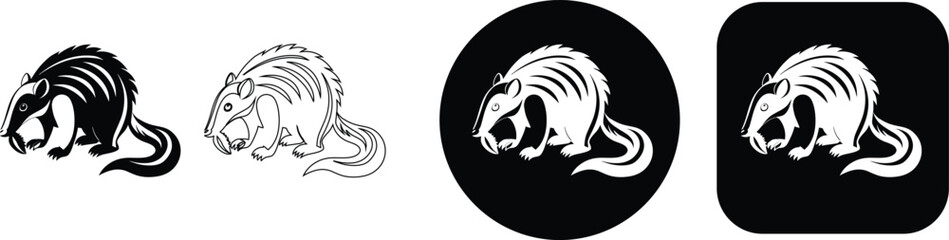 Obraz premium Sabre-toothed animal silhouette and outline on a white background, sabertooth