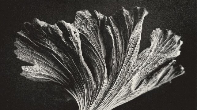 Lith printing black and white image of leaf texture, emphasizing grain and extreme contrast, Darkroom style.
