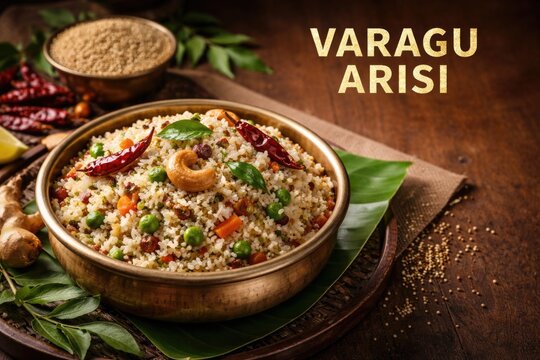 Varagu arisi based Indian delicacy featuring copy space for text